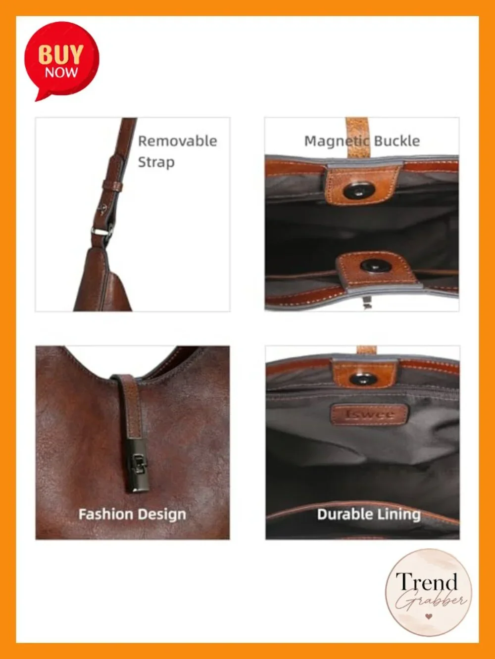 Leather Crescent Crossbody Bag with Two Straps Twist-Lock Closure